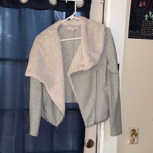 LOFT Women's Soft Gray and Cream Open Sweater